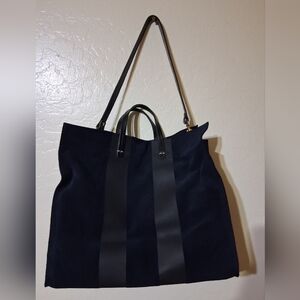 Clare V.  Los Angeles Navy Suede Bag with Tan Leather Logo Patch